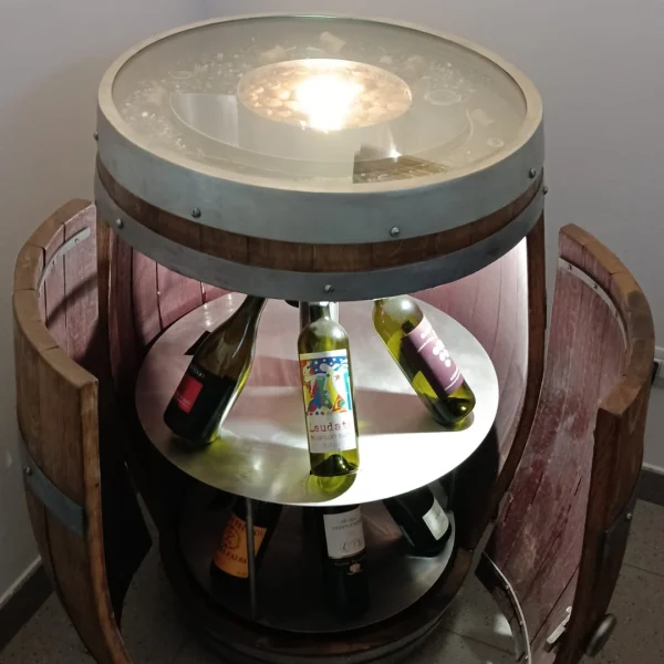 Barrique d'arredo personalizzabile Soft con illuminazione e piano in vetro