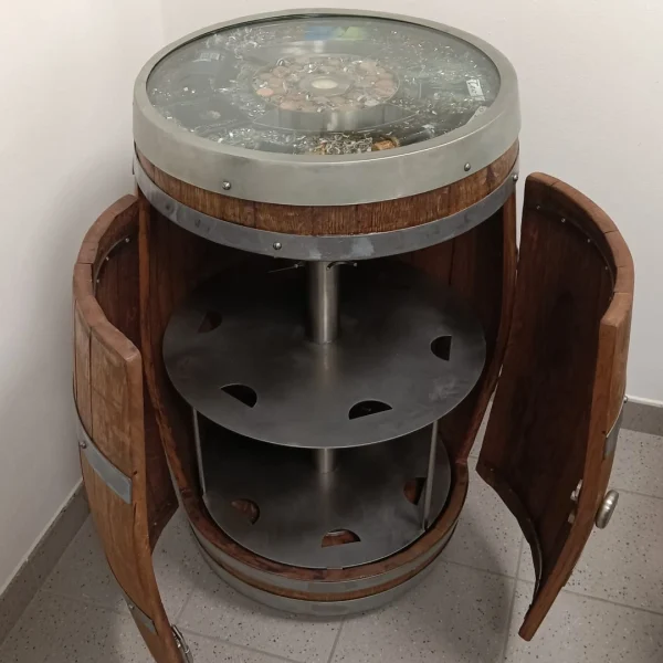 Barrique d'arredo personalizzabile Soft con illuminazione e piano in vetro