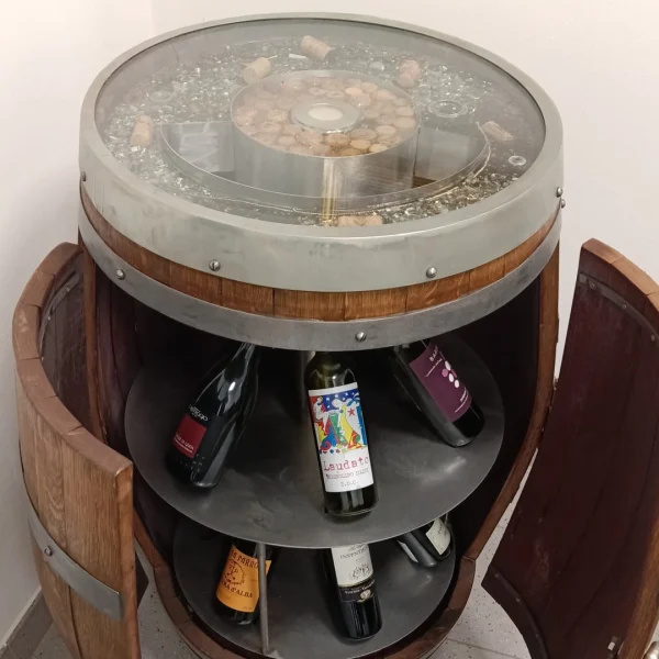 Barrique d'arredo personalizzabile Soft con illuminazione e piano in vetro
