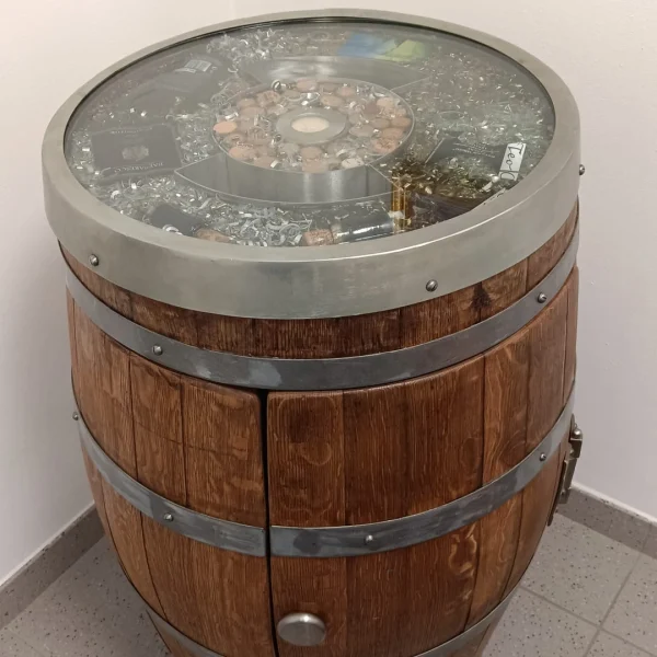 Barrique d'arredo personalizzabile Soft con illuminazione e piano in vetro