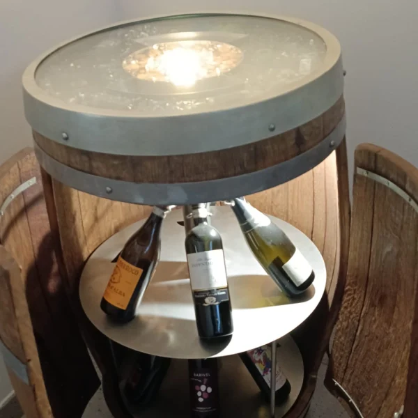 Barrique d'arredo personalizzabile Soft con illuminazione e piano in vetro