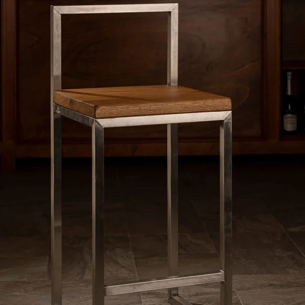 Stool – Sgabello alto design enoteca in acciaio inox e rovere - immagine 2