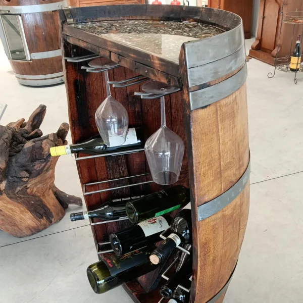Semi-Barrique d’Arredo - Mezza Botte Porta Bottiglie e Calici - immagine 3