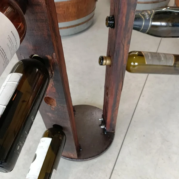 Porta Bottiglie Verticale in Doghe di Vera Botte e Acciaio - Cantinetta Artigianale 32 Bottiglie - immagine 5