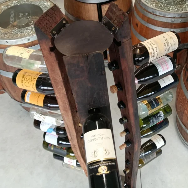Porta Bottiglie Verticale in Doghe di Vera Botte e Acciaio - Cantinetta Artigianale 32 Bottiglie - immagine 4