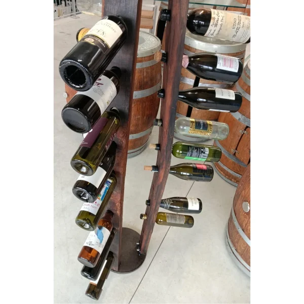 Porta Bottiglie Verticale in Doghe di Vera Botte e Acciaio - Cantinetta Artigianale 32 Bottiglie - immagine 3